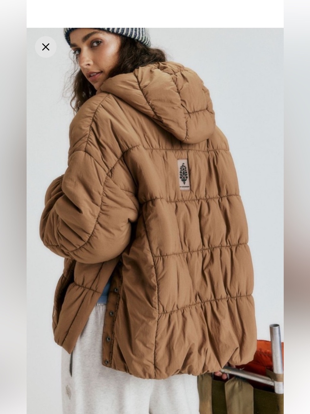 Free People Movement Polly Puffer Hooded Pullover in Twig Brown, NWT